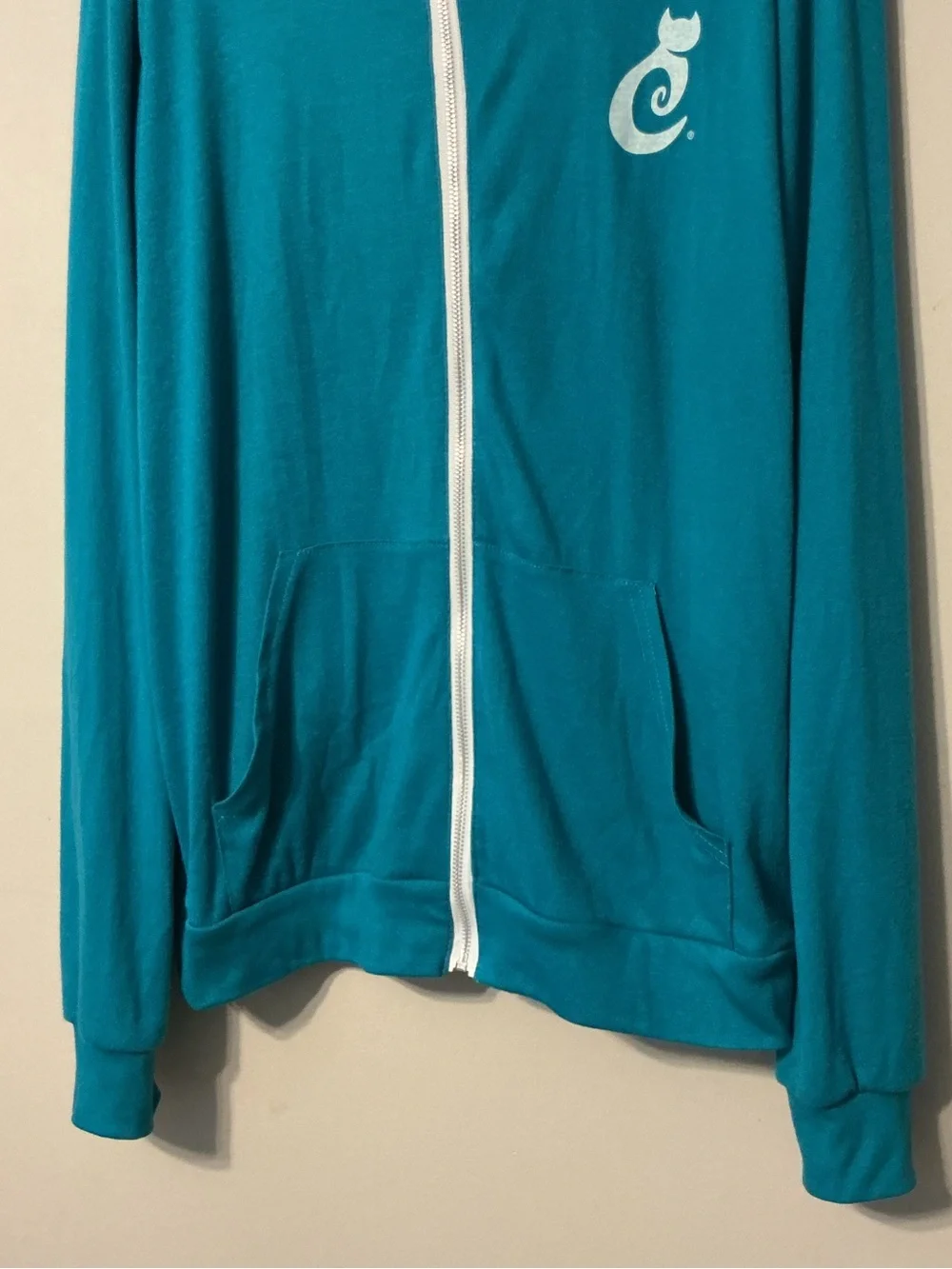 Teal Zip-Up Hoodie with Cat Logo